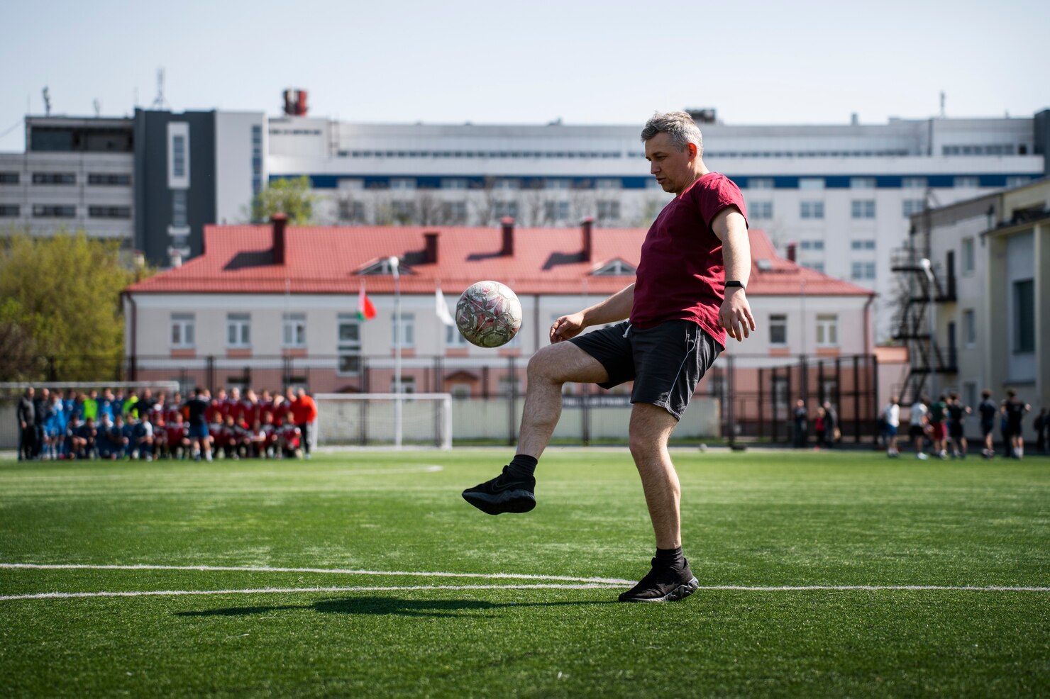 Football on a pitch